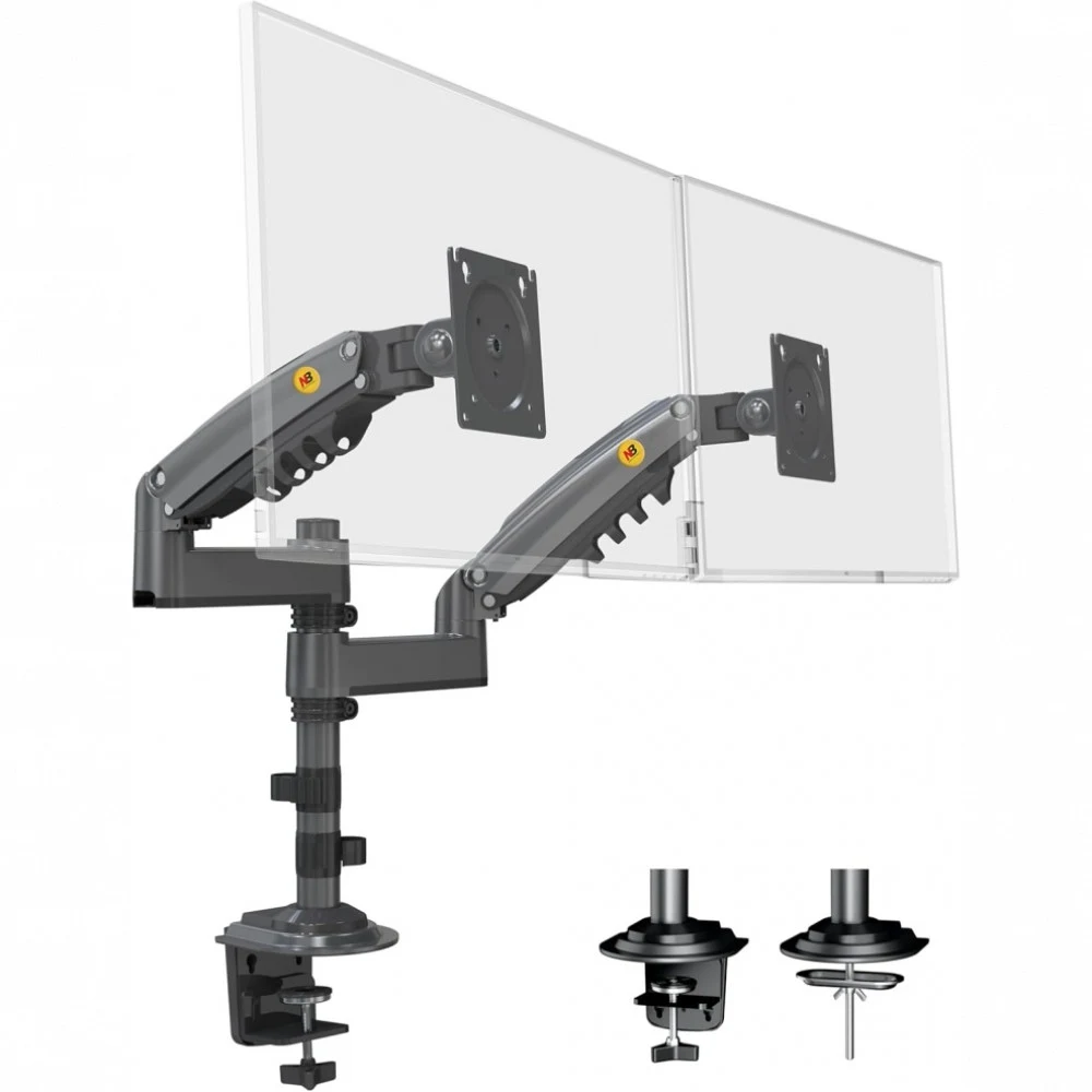 Крепление настольное NB H180 с газлифтом для 2х дисплеев 17"-27(35)", 2-9кг, VESA:75-100, черное H180 Black