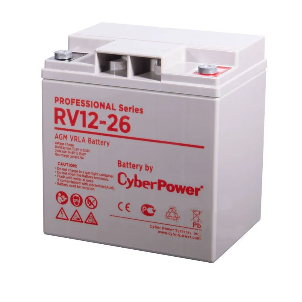 CyberPower Аккумуляторная батарея RV 12-26 12V/26Ah {клемма М6, ДхШхВ 166х125х175мм, высота с клеммами 175, вес 9,2кг, срок службы 8 лет}