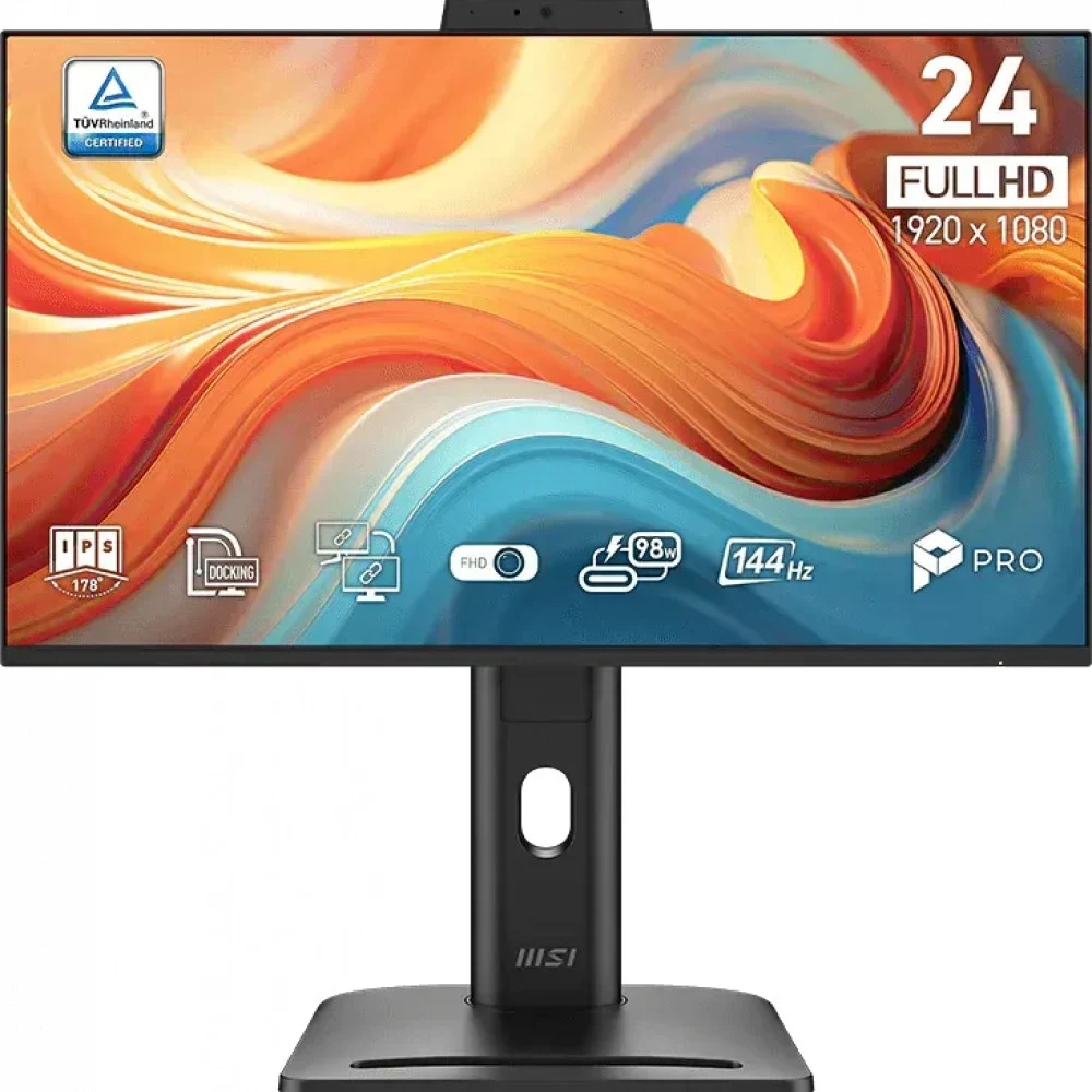 Монитор MSI PRO MP245PDG E14 23.8" 16:9 FHD(1920x1080) IPS Flat,1ms(MPRT),1300:1,100M:1,300nits,Webcam,HDMI,DP,Type-C,Type-B, 2xType A,LAN,Speaker,Tilt,Swivel,Height,Pivot,VESA,144Hz,Black,1y war-ty