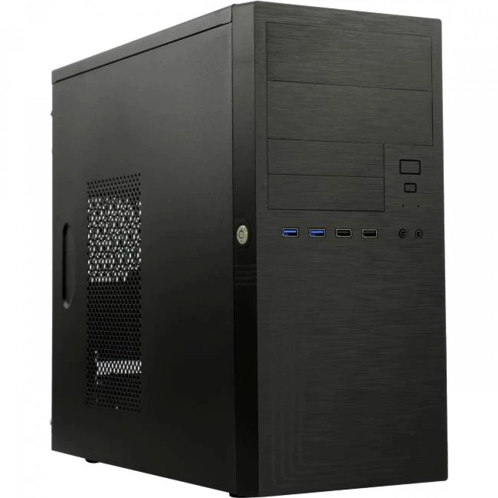 Корпус MiniTower Powerman ES555 Black PM-500ATX-F U3*2+U2*2 +2*combo Audio additional HDD cage intrusion switch power button lock Plastic Tooless part mATX
