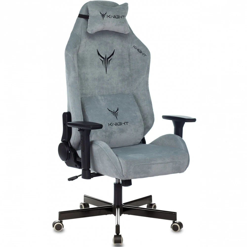 Кресло игровое Knight N1 Fabric серо-голубой Light-28 с подголов. крестов. металл