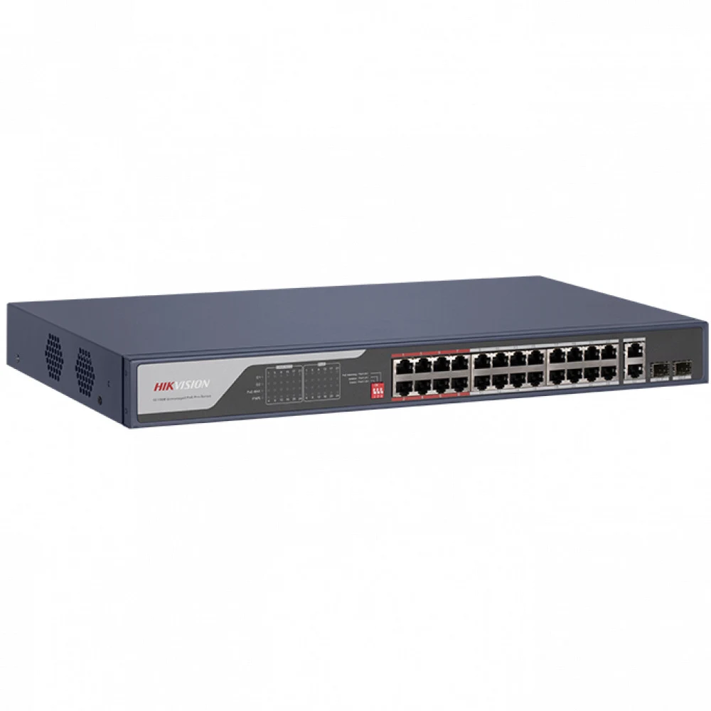 PoE Сетевой коммутатор | Интерфейс: PoE 24×RJ45 10/100Мбит/с / Uplink Combo 2×RJ45 1Гбит/с + 2×SFP 1Гбит/с | PoE Стандарт: IEEE 802.3af / IEEE 802.3at | Скорость коммутации: 8.8 Гбит/с | Скорость пе