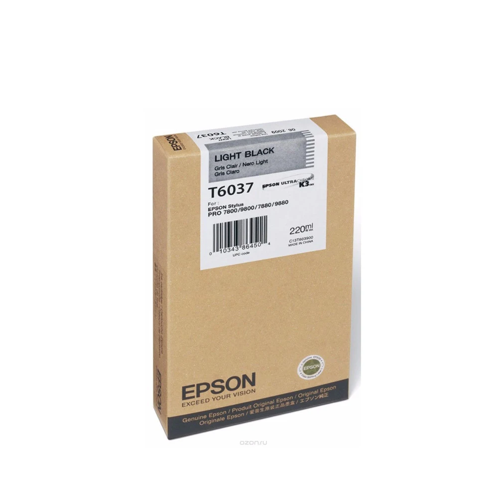 Картридж Epson C13T603700 SP-7880/9880 серый Тип: Картридж Назначение картриджа: Принтеры и МФУ Технология печати: Струйная Цвет: Светло-серый Ресурс: 220 мл Совместимость с моделями: Epson Stylus P