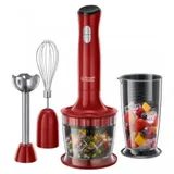 Погружной блендер, Russell Hobbs, 24700-56, Погружной, Мощность 500W, 2 скорости, Пластик, 12000 об/мин, Венчик для взбивания, Мини-измельчитель, Красный