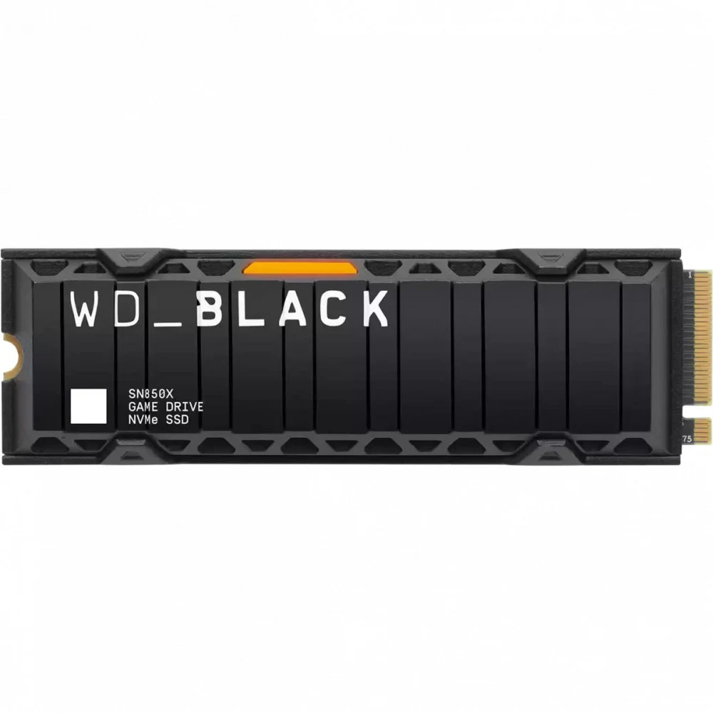 Твердотельный накопитель/ WD SSD Black SN850X, 1000GB, M.2(22x80mm), NVMe, PCIe 4.0 x4, 3D TLC, R/W 7300/6300MB/s, IOPs 800 000/1 100 000, DRAM buffer 1024MB, TBW 600, DWPD 0.3, with Heat Spreader (