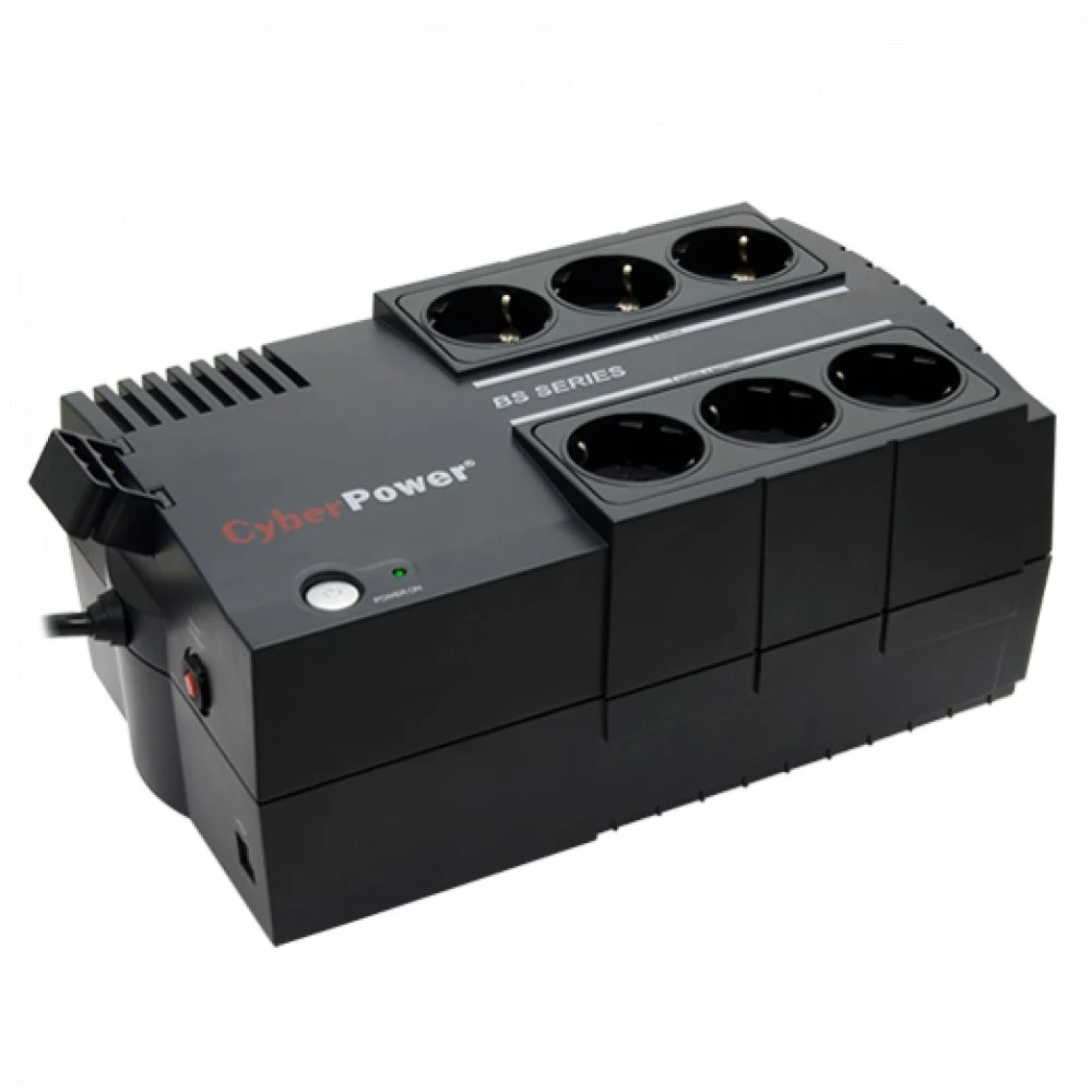 ИБП CeberPower BS450E, резервный, 1-фазное входное напряжение, выходная мощность 450ВА/270Вт, 2 мин работы при полной нагрузке, 6 мин работы при половинной нагрузке, выходных разъемов: 6, разъемов с
