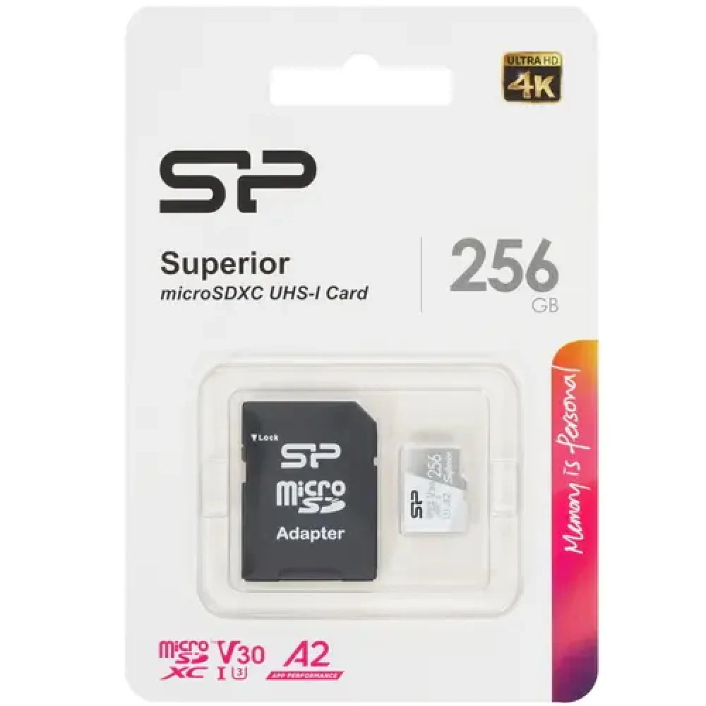 Флеш карта microSD 256GB Silicon Power Superior A2 microSDXC Class 10 UHS-I U3 Colorful 100/80 Mb/s (SD адаптер)