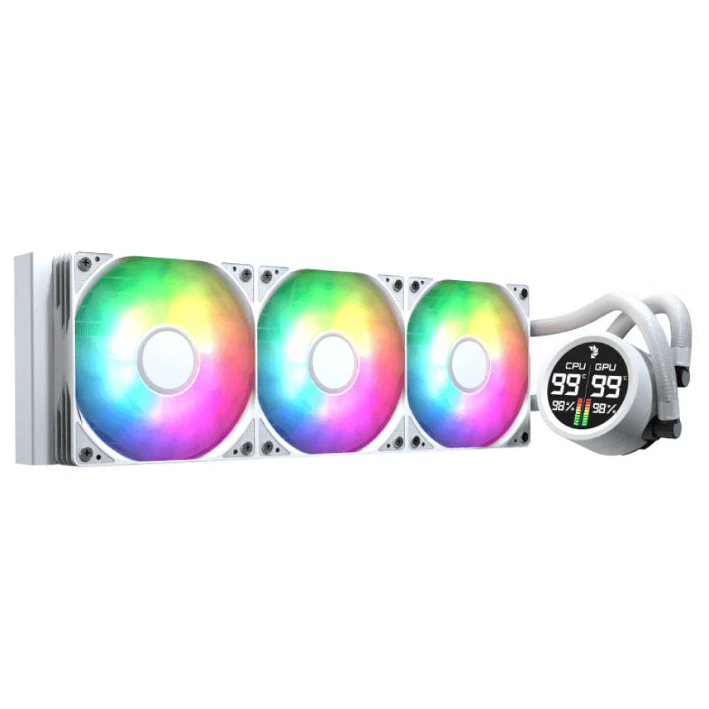 Кулер с водяным охлаждением, Aerocool, Abyss L360R Digi WH, Intel 1851/1700/1200/115х и AMD AM5/AM4/, TDP 320W, 3*120мм ARGB, 600-3000RPM±10%, 81,5CFM, 38 dB(A), Белый