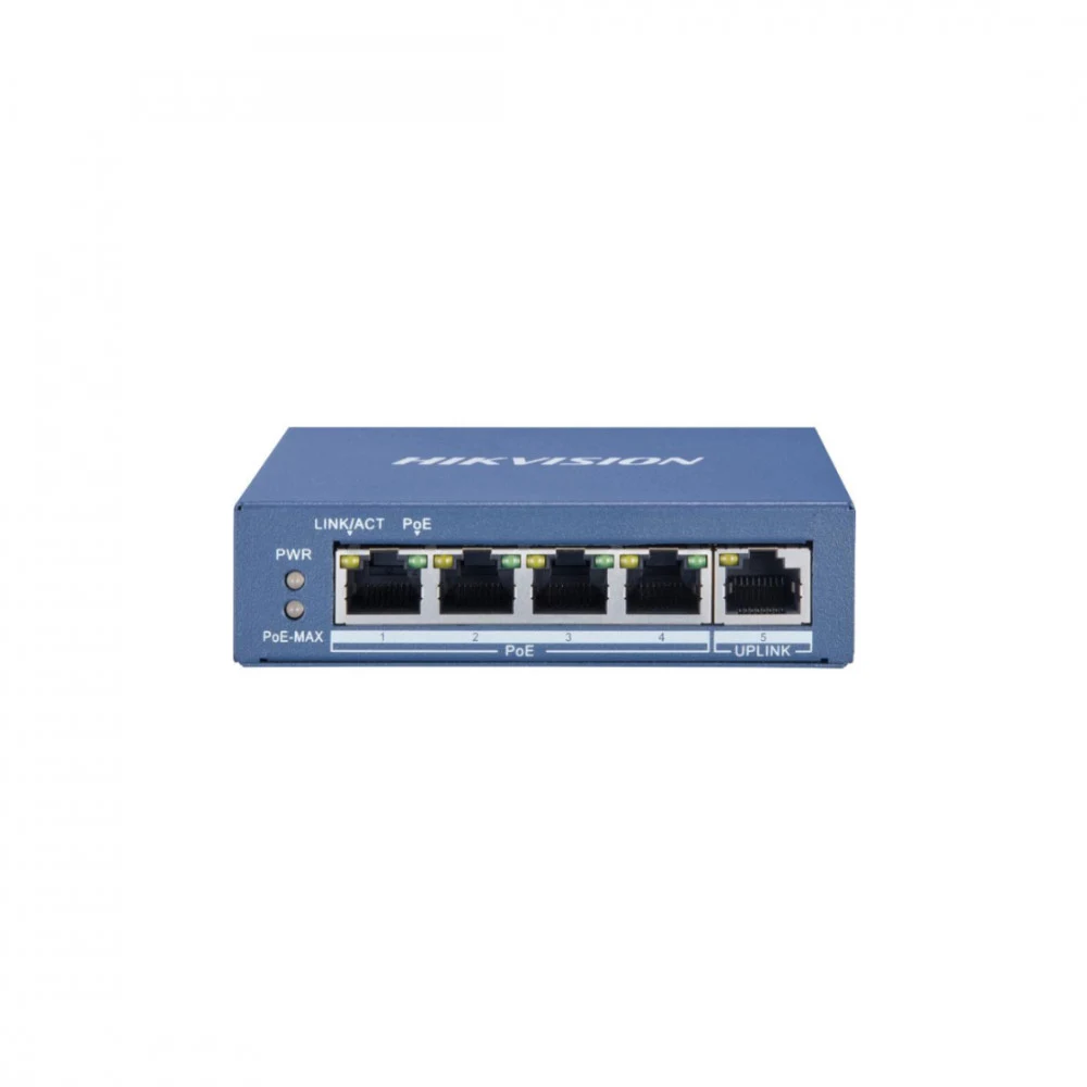 Коммутатор, Hikvision, DS-3E0505P-E(B), Неуправляемый, 4 x Gigabit RJ45, РоЕ 802.3af/at 60W, 1 x Gigabit RJ45, Настольный, Металл