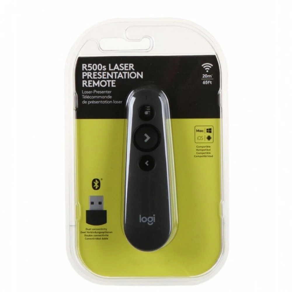 Презентер Logitech R500s Graphite черный, Bluetooth + 2.4 GHz, USB-ресивер , 3 программируемых кнопки, лазерная указка {8} (090828)