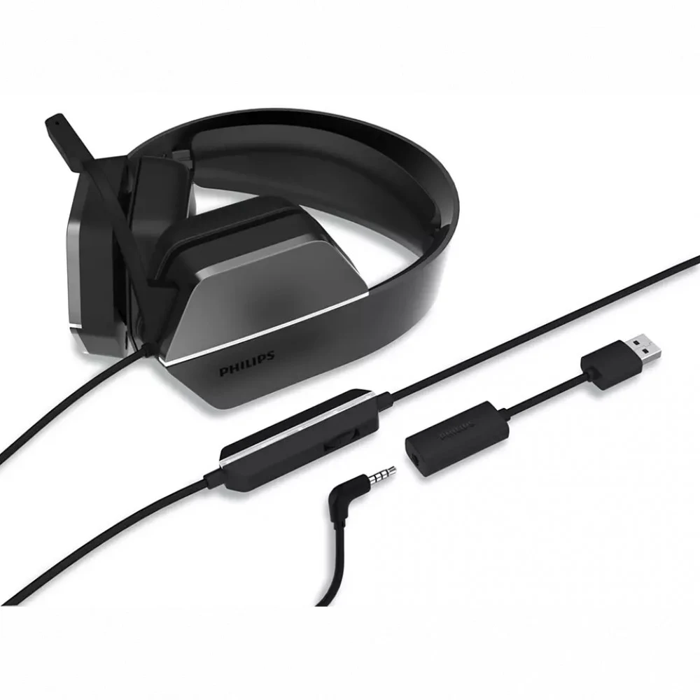 Philips Игровая гарнитура TAG4106BK, DTS Headphone:X 2.0, USB + провод 3,5 мм, Излучатели 50 мм / управление, Съемный однонаправленный микрофон, чёрный