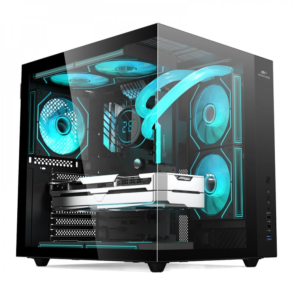 Case ATX midi tower Wintek, Cube pro V909-B TG, (без БП), black