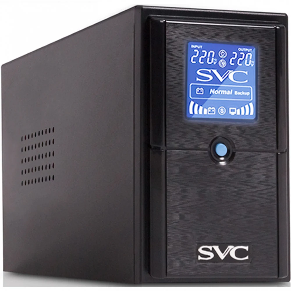 Источник бесперебойного питания, SVC, V-650-L-LCD, Мощность 650ВА/390Вт, Диапазон работы AVR: 165-275В, AVR в режиме Booster: 138-292В, Бат.: 12В/7,5 Ач*1шт., 3 вых.: 2 Shuko CEE7+1 IEC C13 (Bypass)