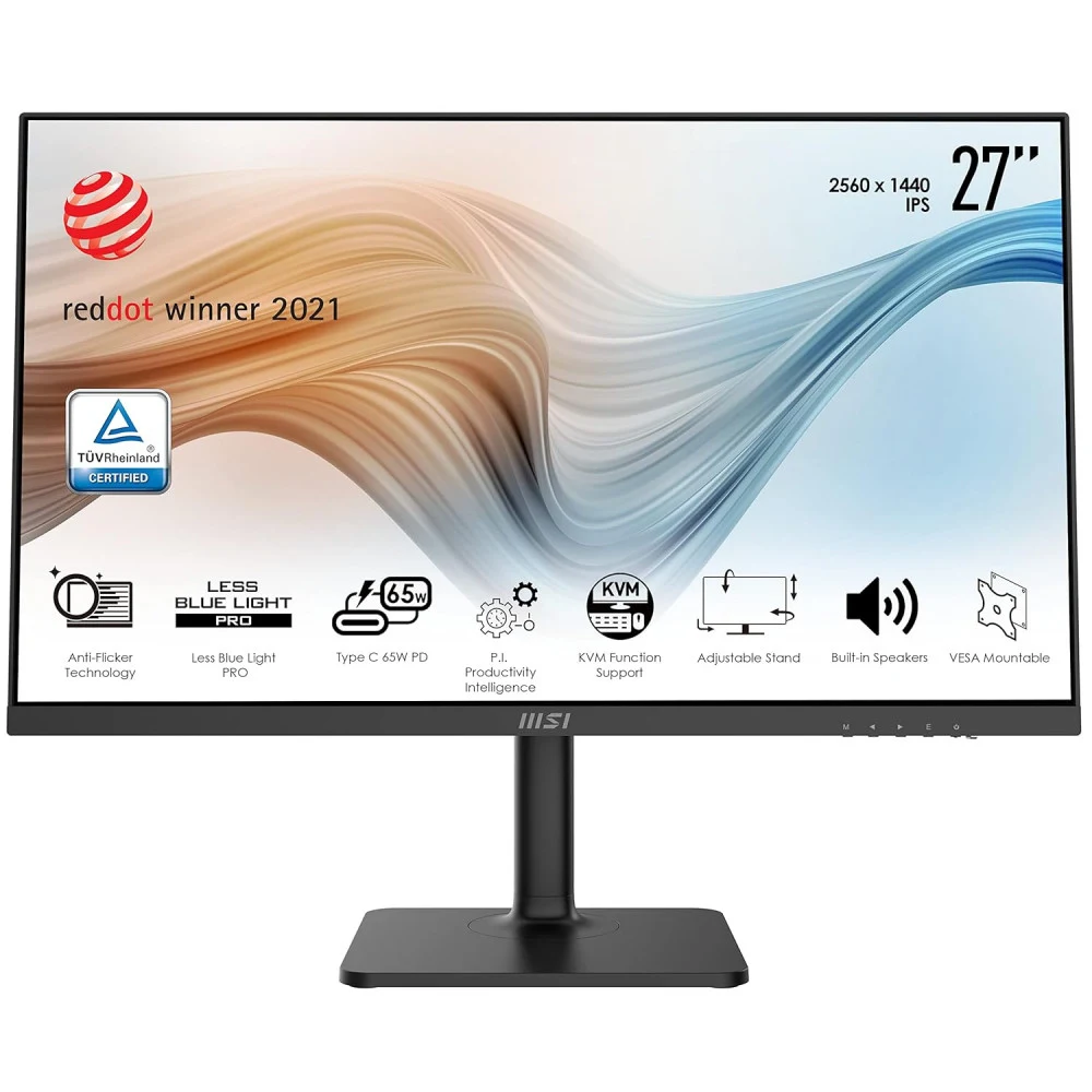 Монитор MSI Modern MD272QXP 27" 16:9 WQHD(2560x1440) IPS Flat,1ms(MPRT),HDR 400,1000:1,100M:1,400nit,178/178,HDMI,DP,2xUSB Type-A,USB Type-B,USB Type-C,Speaker,Tilt,Swivel,Height,Pivot,100Hz,Black,1