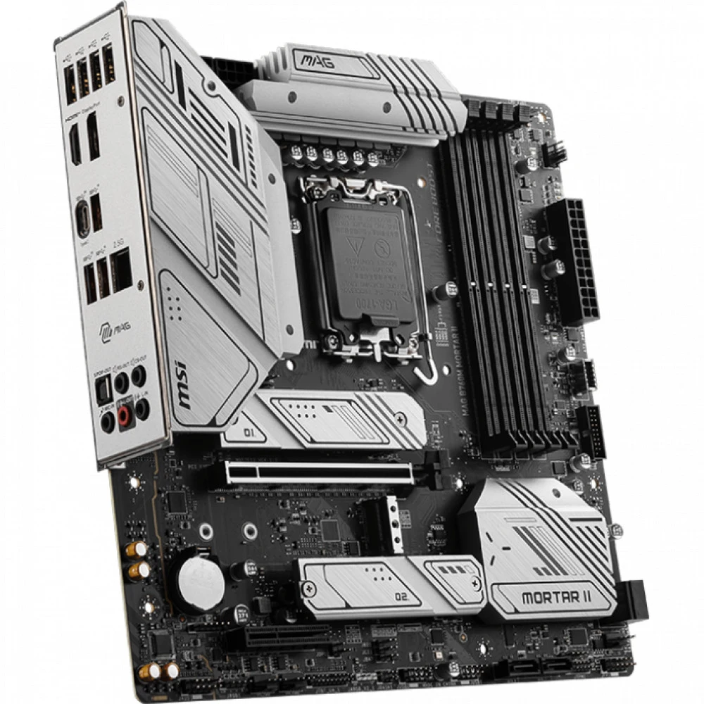 Материнская плата MSI MAG B760M MORTAR II B760, LGA1700, 4*DDR5, 1*PCIEx16, 1*PCIEx4, 3*M.2, 2*TypeC, 3*USB3.2Gen2, 2*USB3.2Gen1, 8*USB2.0, 4*SATA3.0, 2.5G, DP, HDMI, M-ATX, RTL