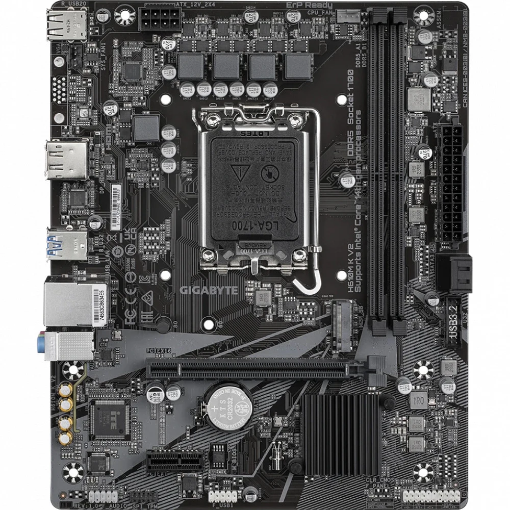 Материнская плата, Gigabyte, H610M K V2 (4719331860134), LGA1700, iH610, 2xDDR5 5600/5200/4800/4400, 2xSATA3, 1xM.2 (PCI-E 3.0x4/x2), 1xHDMI, 1xDP, 1xPCI-Ex16, 1xPCI-Ex1, mATX