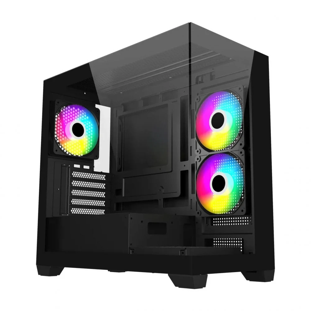 Компьютерный корпус FSP S340, Без БП, 2xUSB3.0, 3xFAN120 ARGB, 2xGlass, Black, mATX S340-BA