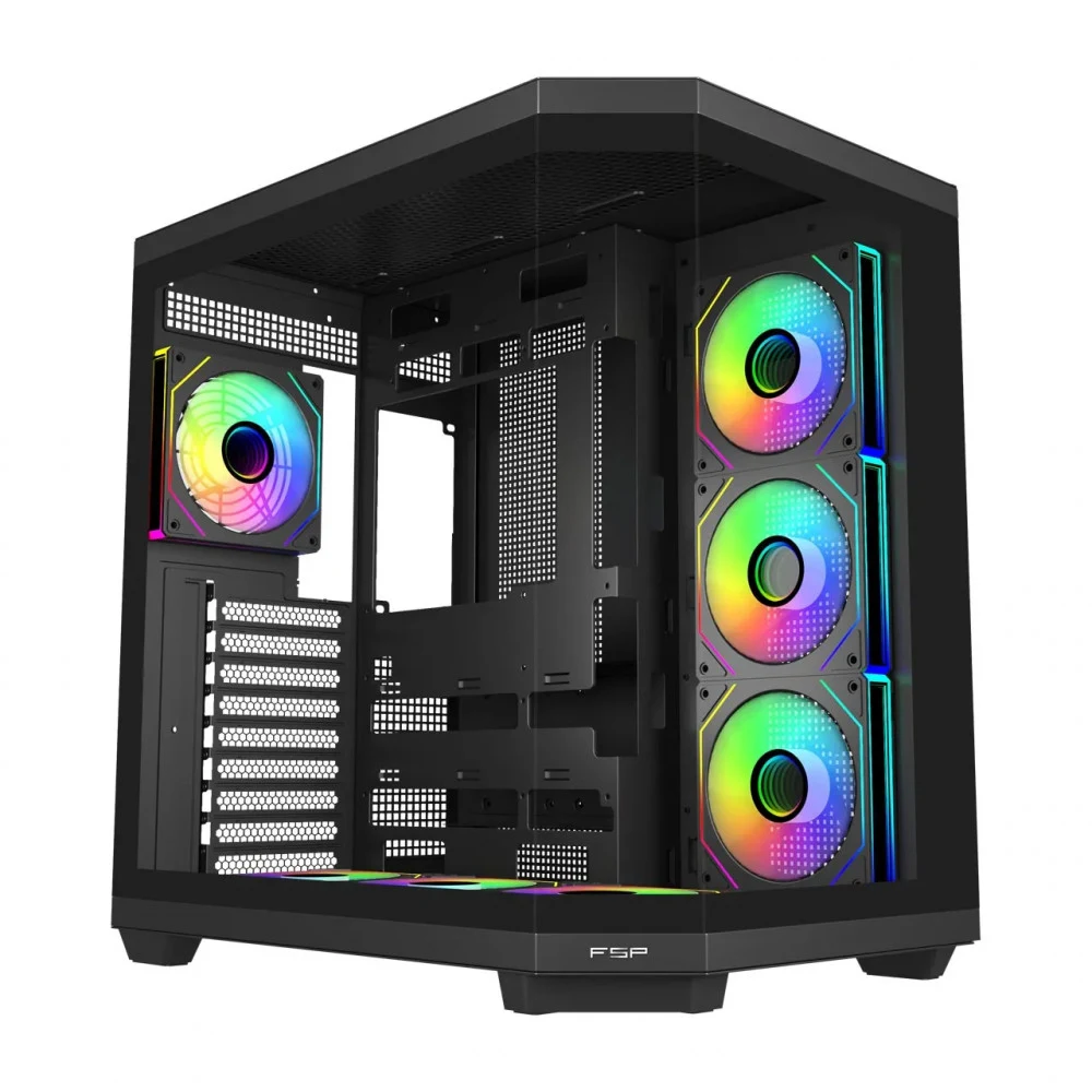Компьютерный корпус FSP U580-BA, Без БП, 2xUSB3.0/Type-C, 7xARGB 120, Curved Glass, Black, ATX(BTF) U580-BA