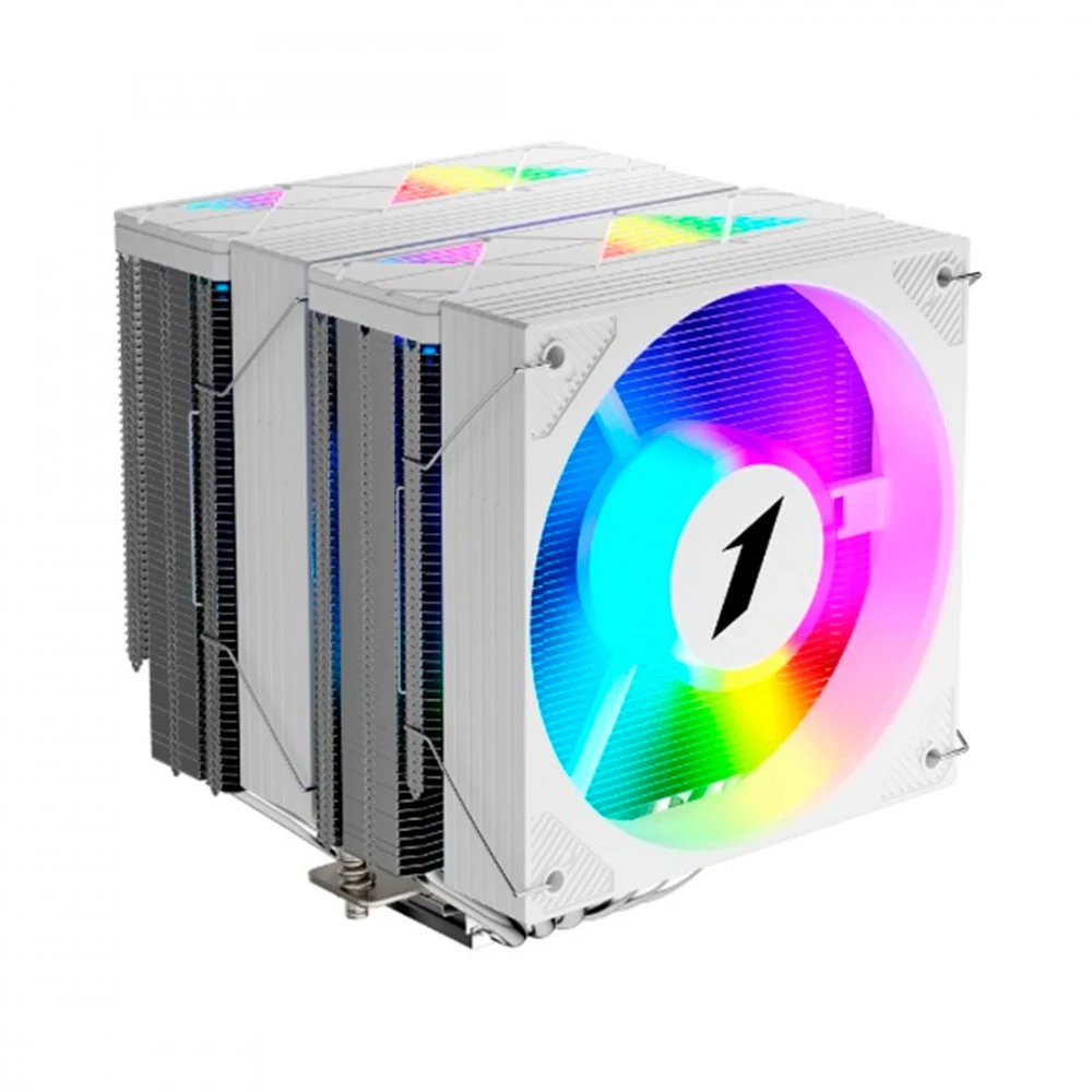 Кулер для процессора, 1STPLAYER, CY12LD WHITE, CY12LD-WH, intel 1151/1200/1700/1851 и amd AM4/AM5, TDP 225 Вт, 1*120 мм, 750 - 1900 об/мин, 57.56 CFM, 38.21dB, 4 pin PWM + 3 pin ARGB, 12012025 мм, Б