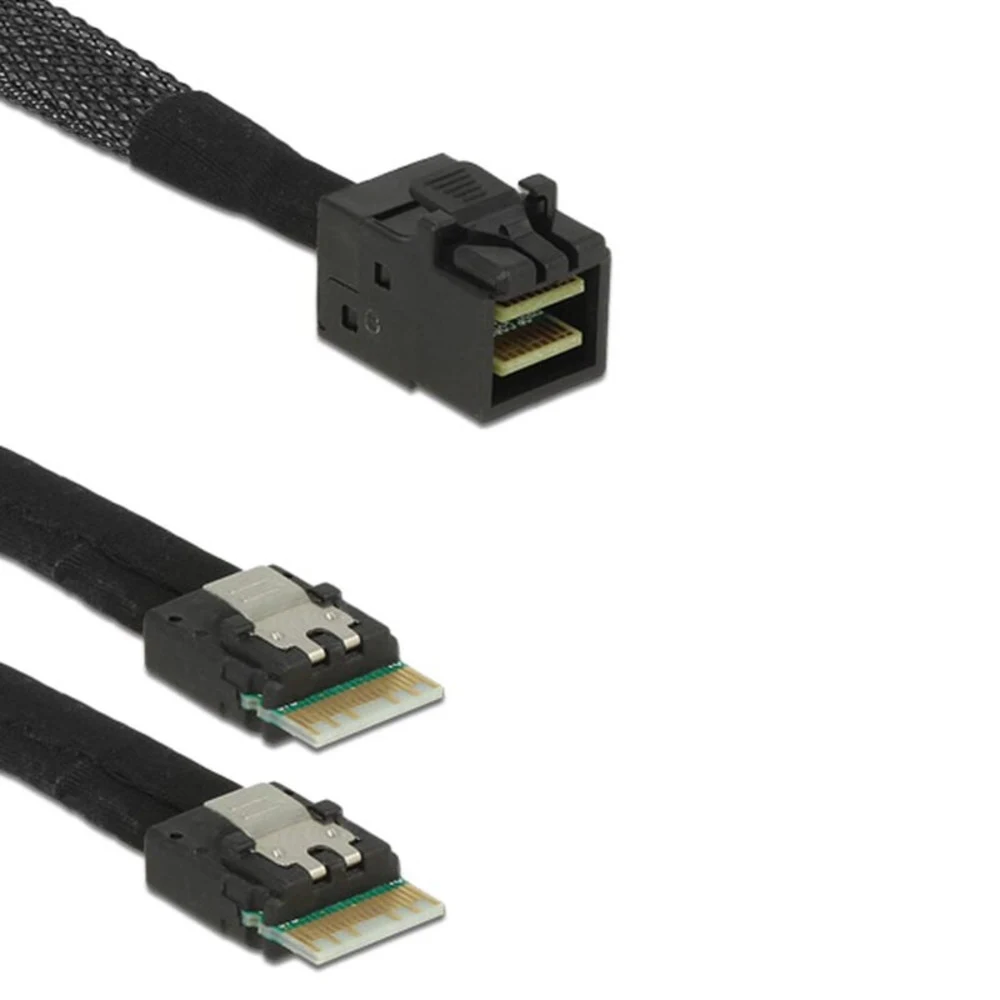 Кабель/ Cable, U.2 Enabler, HD to SlimLine 1M. To Controller x8 SFF-8643, To Drives/Backplane 2 x4 SFF-8654 SlimLine. For adapters series 94хх and NVMe drives only.