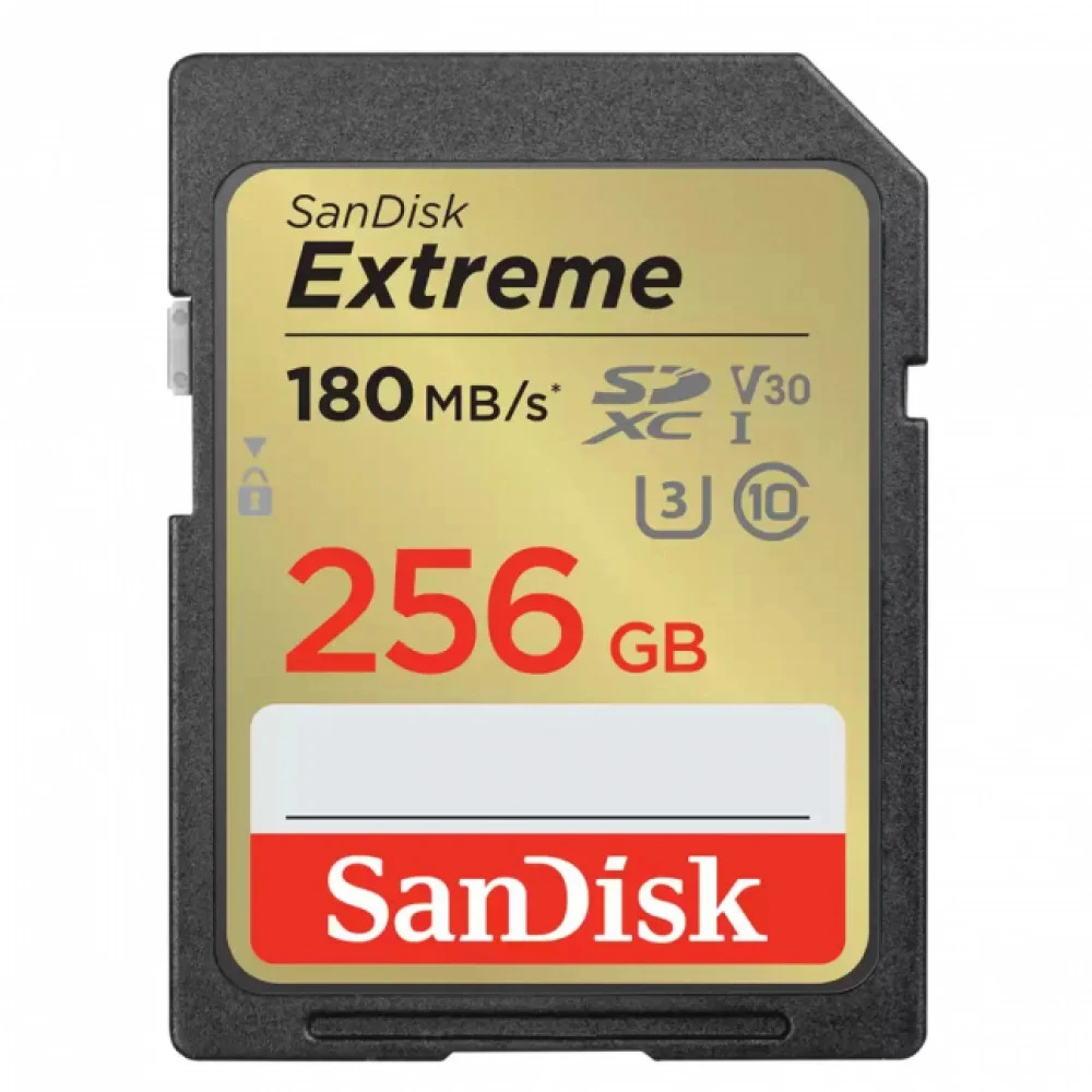 Карта памяти SanDisk Extreme SD UHS I 256GB Card for 4K Video for DSLR and Mirrorless Cameras 180MB/s Read & 130MB/s Write