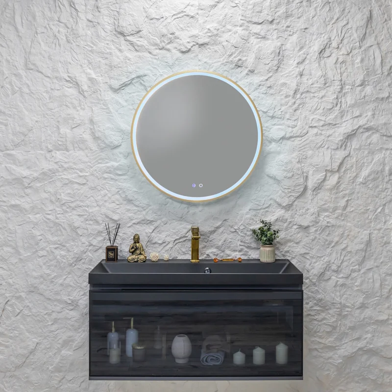 Зеркало Silver Mirrors Deluna LED-00003162 D700 алюминиевый профиль золото подогрев сенсорный выключатель — Изображение 2