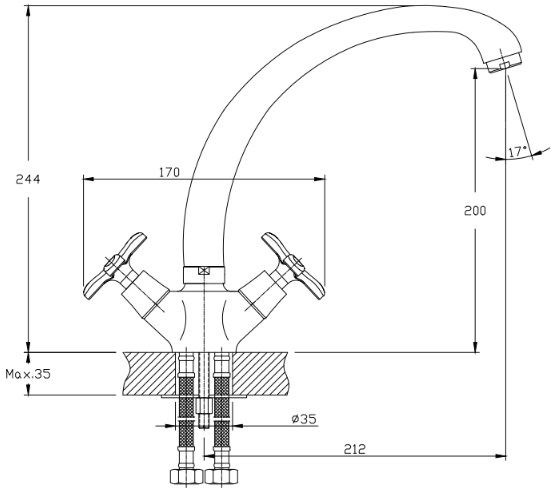 Смеситель для кухни Rush Thira TR3625-23 с высоким, поворотным изливом Смеситель для кухни Rush Thira TR3625-23 с высоким, поворотным изливом