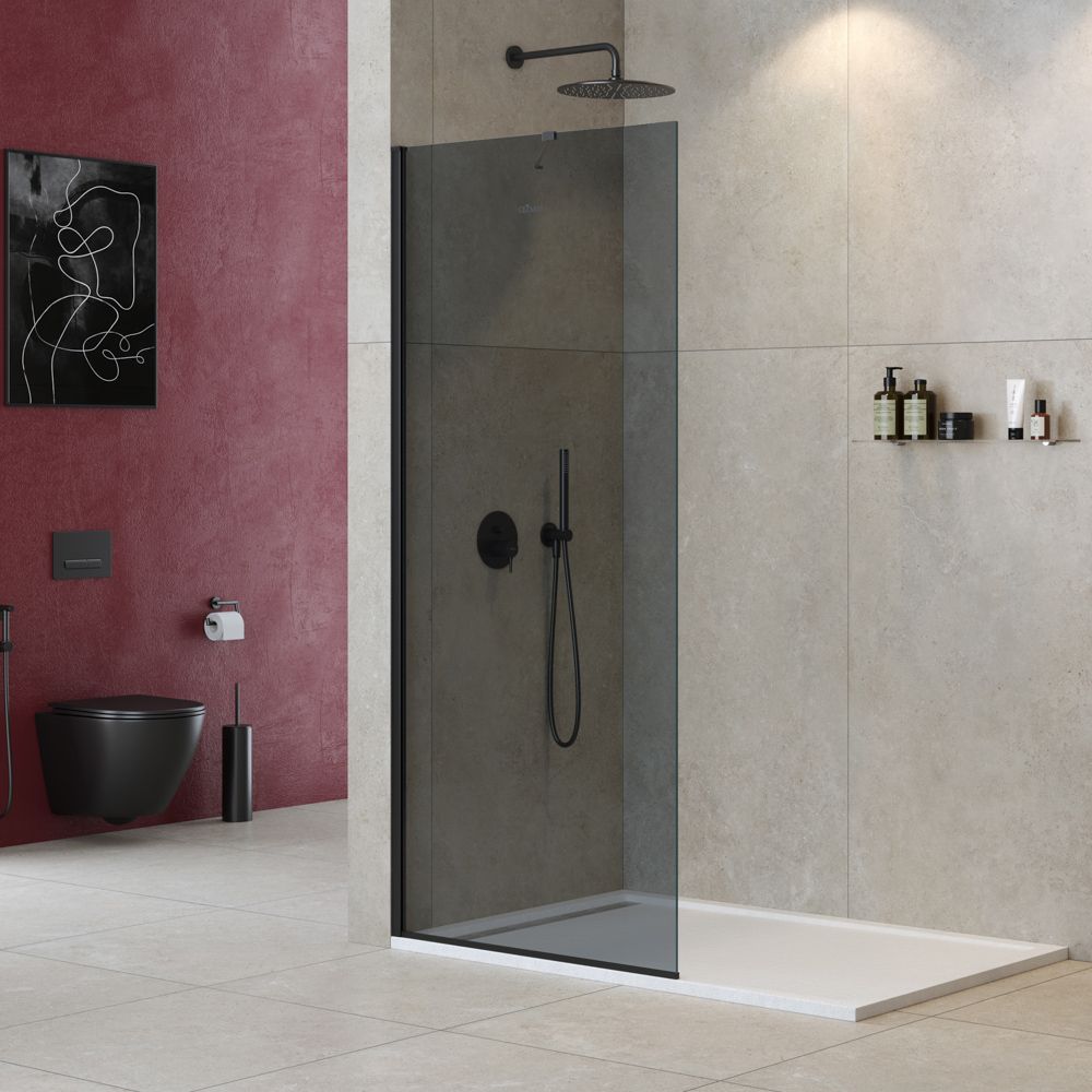 Душевая перегородка CEZARES LIBERTA-L-1-TB-90-GR-NERO 90см стекло тонированное (графит), профиль черный Душевая перегородка CEZARES LIBERTA-L-1-TB-90-GR-NERO 90см стекло тонированное (графит), профиль черный