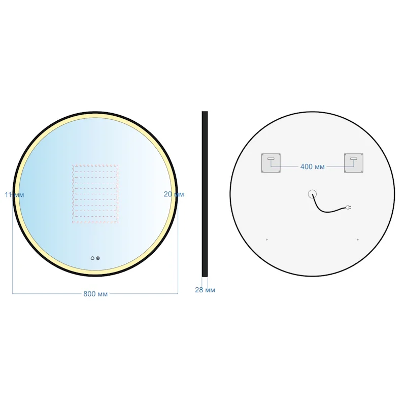 Зеркало Silver Mirrors Deluna LED-00003165 D800 алюминиевый профиль серебро подогрев сенсорный выключатель — Изображение 2