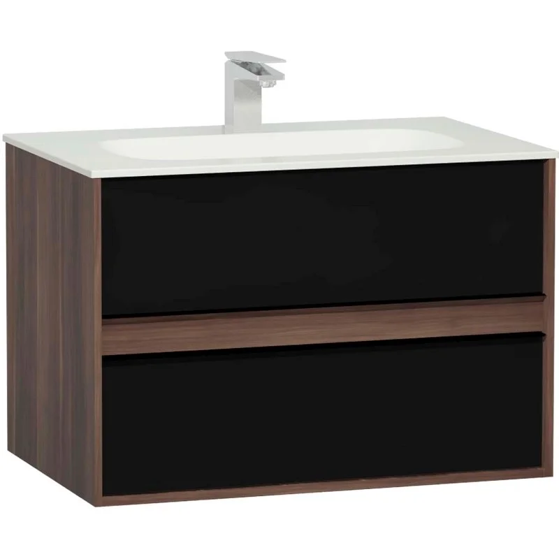 Тумба с раковиной Vitra Metropole 80 см 58181 сливовое дерево, фасад черное акриловое стекло Тумба с раковиной Vitra Metropole 80 см 58181 сливовое дерево, фасад черное акриловое стекло