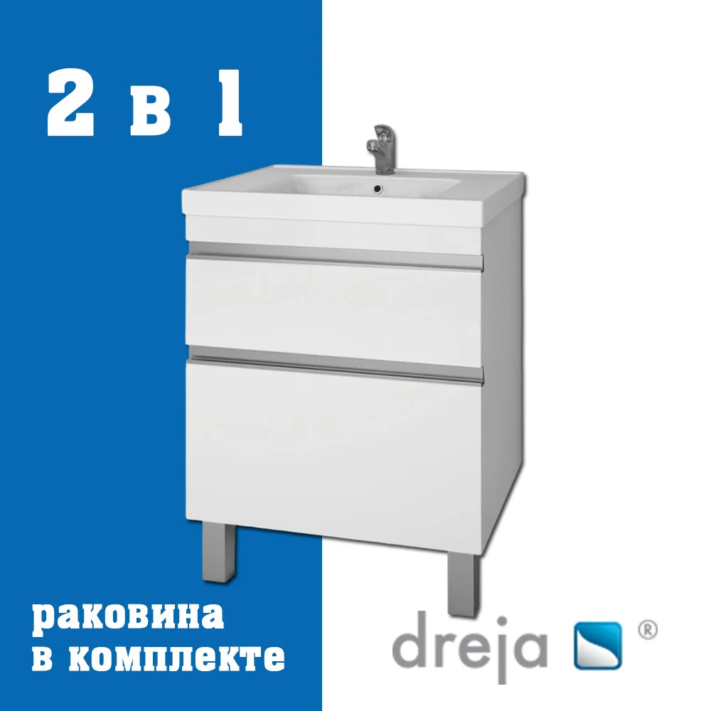 Тумба с раковиной Dreja Grace Plus 60 см 99-0904-com белый подвесная/напольная — Изображение 1