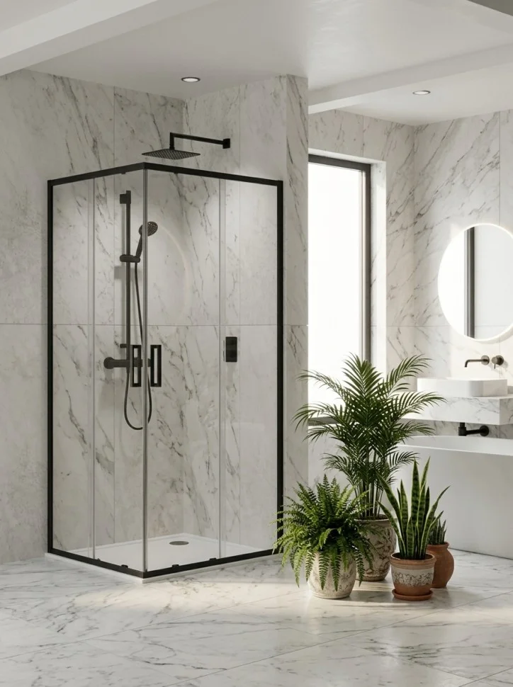 Душевой уголок Cerama Lux CL902B-9012 BLACK профиль черно-матовый, стекло прозрачное 900x1200 мм — Изображение 1
