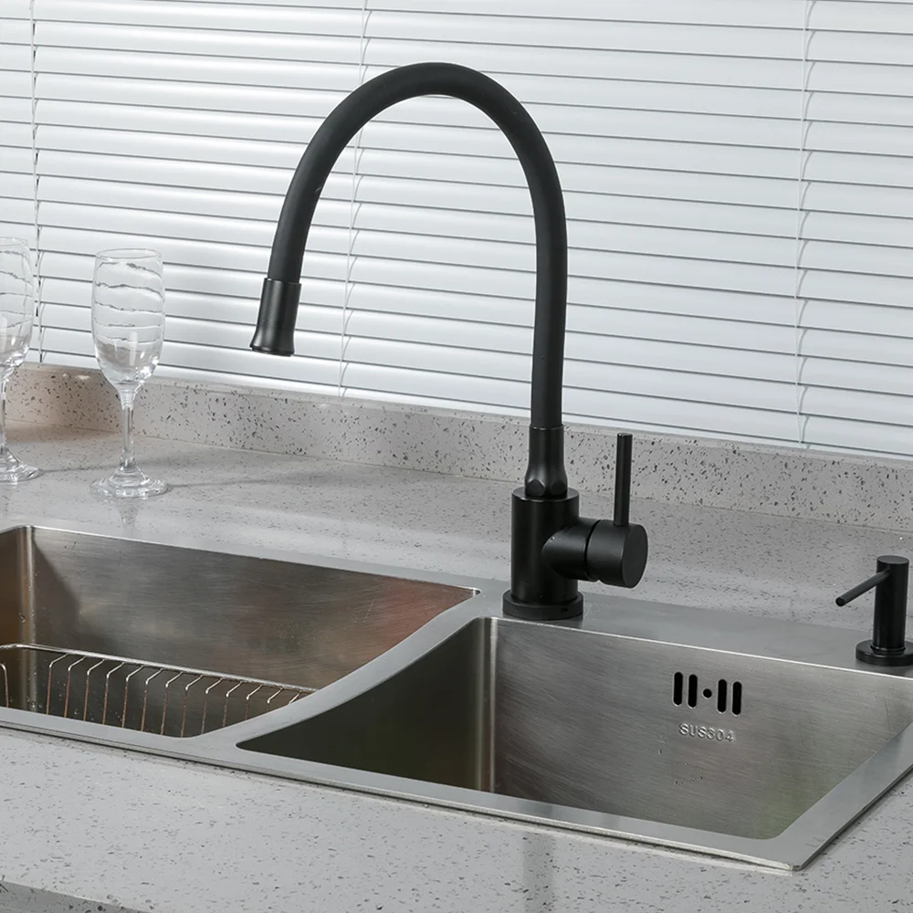Смеситель для кухни FRAP F40994-6 с гибким изливом, черный — Изображение 3