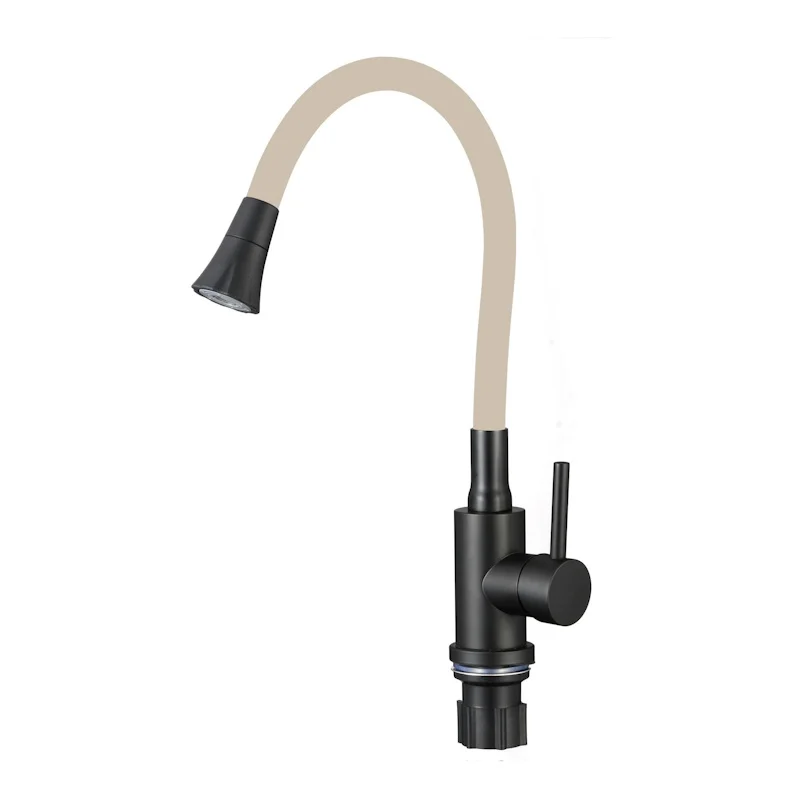 Смеситель для кухни Fmark FS8299H-12 с гибким изливом, черный/бежевый — Изображение 1