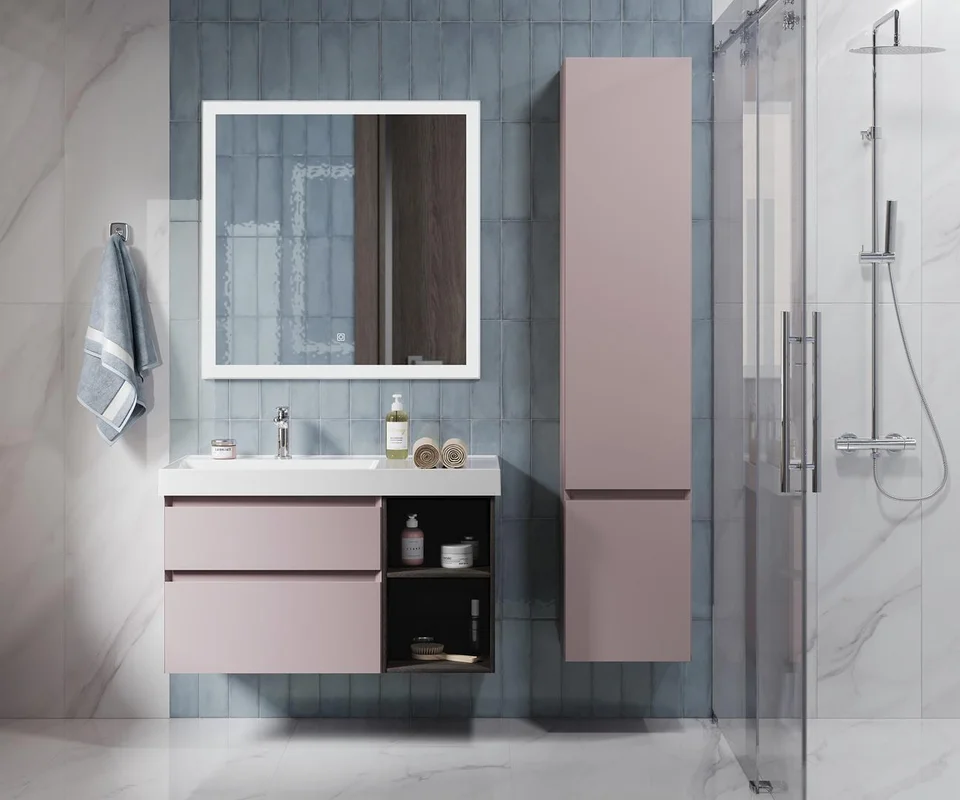 Шкаф-пенал Kerama Marazzi Cubo CUB.165Lh\MAL подвесной левый 165, мальва матовый — Изображение 5