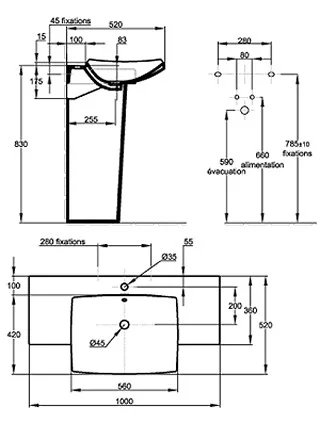 Раковина Jacob Delafon Escale 100х52 E1280 E1280-00 Раковина Jacob Delafon Escale 100х52 E1280 E1280-00