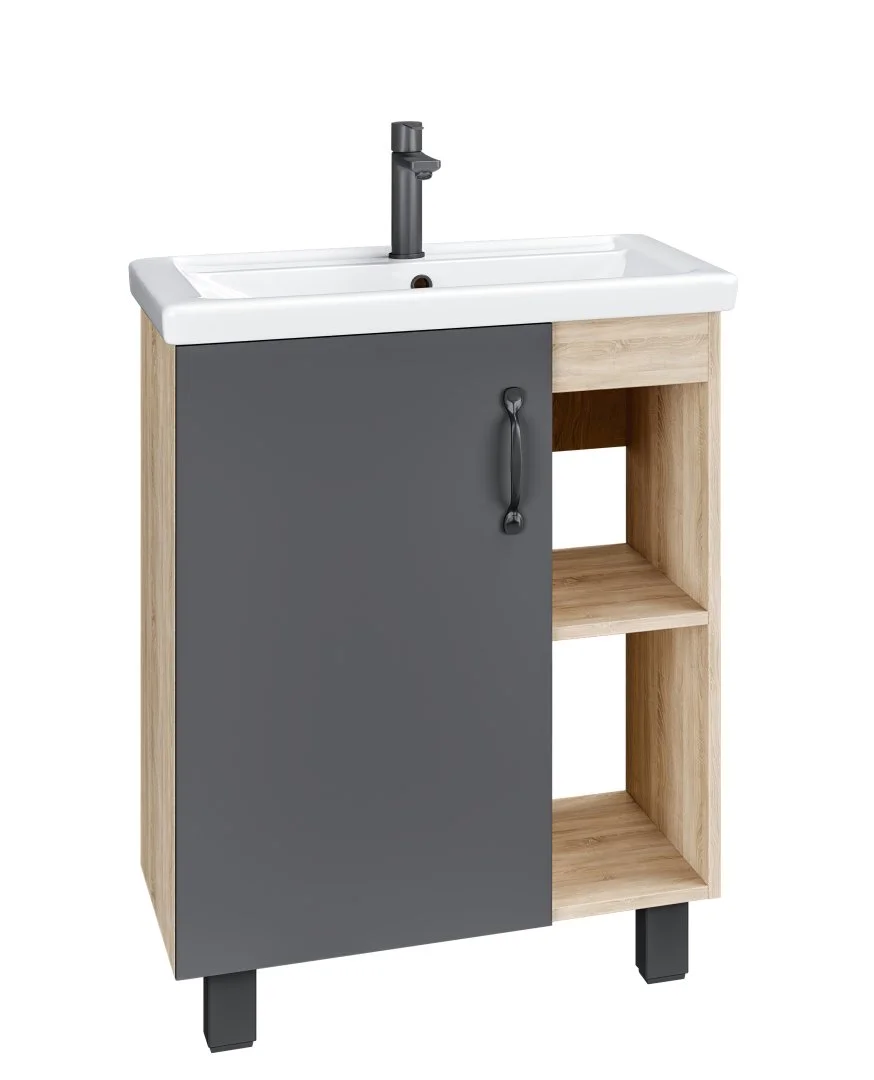 Тумба под раковину GROSSMAN ФЛАЙ-60 см дуб сонома/серая (ум.Фостер-60) напольная 106002 Тумба под раковину GROSSMAN ФЛАЙ-60 см дуб сонома/серая (ум.Фостер-60) напольная 106002