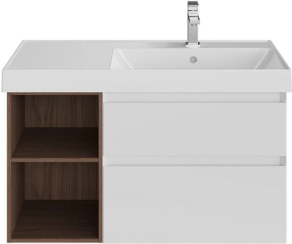 Тумба под раковину Kerama Marazzi CUB.90.2Rh\WHTM.N подвесная Cubo правая с ящиками 90, белая матовая-древесная — Изображение 3