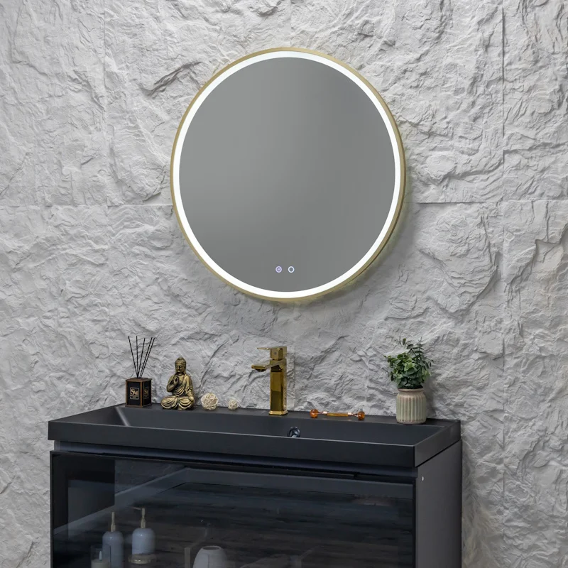 Зеркало Silver Mirrors Deluna LED-00003162 D700 алюминиевый профиль золото подогрев сенсорный выключатель — Изображение 5