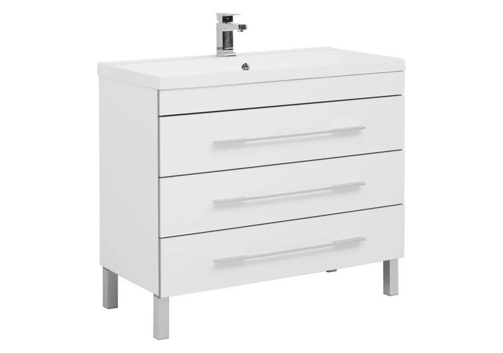 Тумба с раковиной Aquanet Верона NEW 100 белый (напольная 3 ящика) 00178471 + 00204096 Тумба с раковиной Aquanet Верона NEW 100 белый (напольная 3 ящика) 00178471 + 00204096