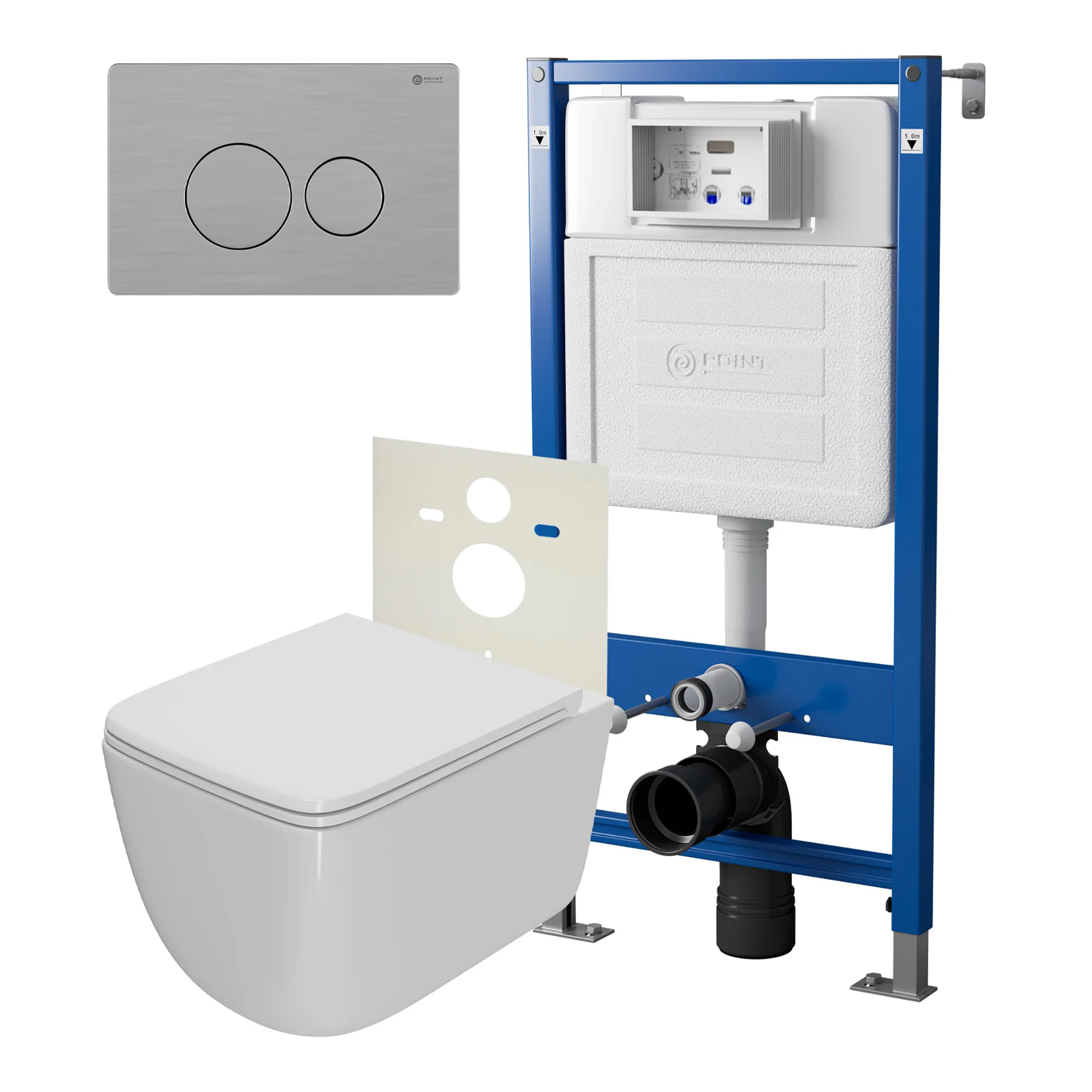 Комплект инсталляции Point Элемент PN45120 с клавишей смыва Виктория, нержавеющая сталь, сталь брашированная, PN44061SB и унитазом Меркурий с сиденьем микролифт белый PN41831 Комплект инсталляции Point Элемент PN45120 с клавишей смыва Виктория, нержавеющая сталь, сталь брашированная, PN44061SB и унитазом Меркурий с сиденьем микролифт белый PN41831