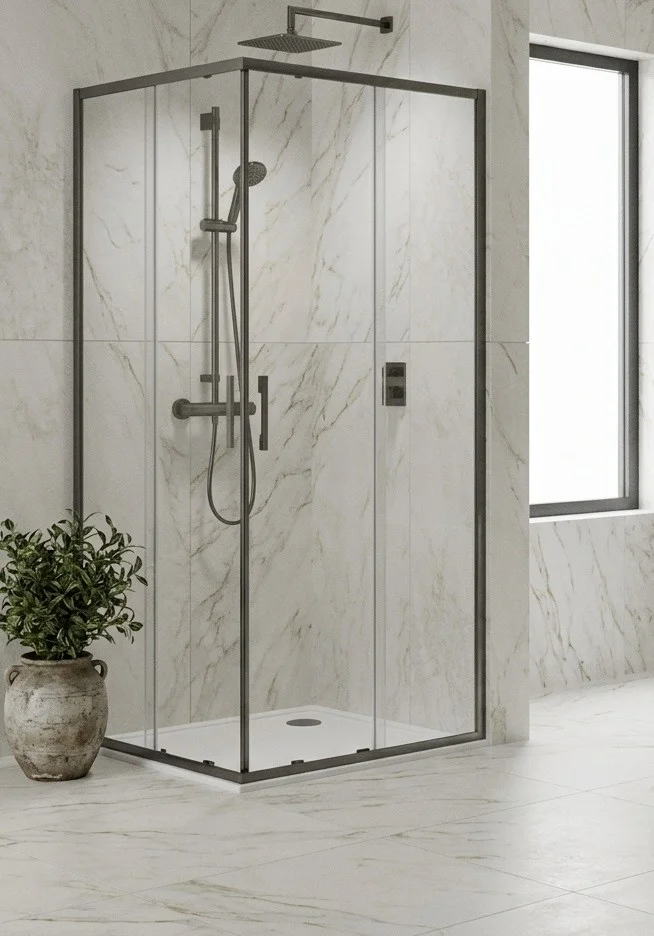 Душевой уголок Cerama Lux CL902QG-9012 GREY профиль серый, стекло прозрачное 900x1200 мм — Изображение 1