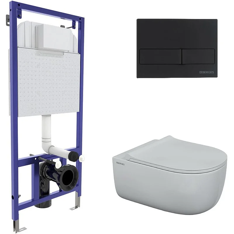 Комплект унитаза BERGES EGO XL Rimless с инсталляцией NOVUM кнопкой L5 черной SoftTouch,, сиденье дю 043204 Комплект унитаза BERGES EGO XL Rimless с инсталляцией NOVUM кнопкой L5 черной SoftTouch,, сиденье дю 043204