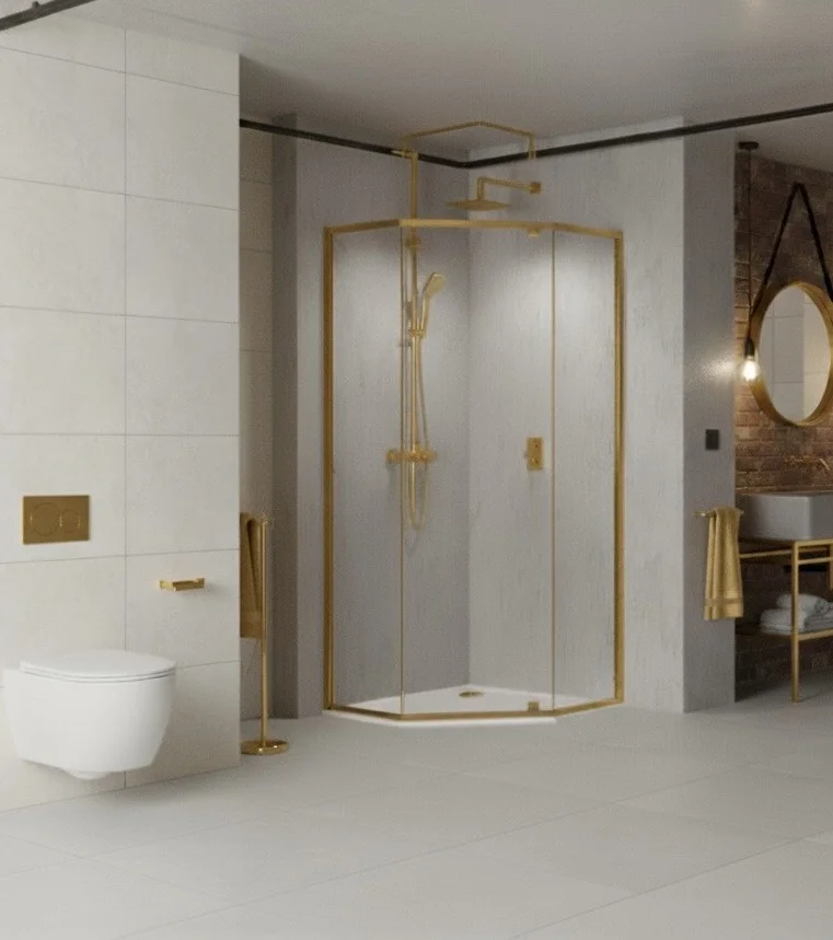 Душевой уголок Cerama Lux CL1006-100 Matt Gold профиль матовое золото, стекло прозрачное 1000x1000 мм — Изображение 2