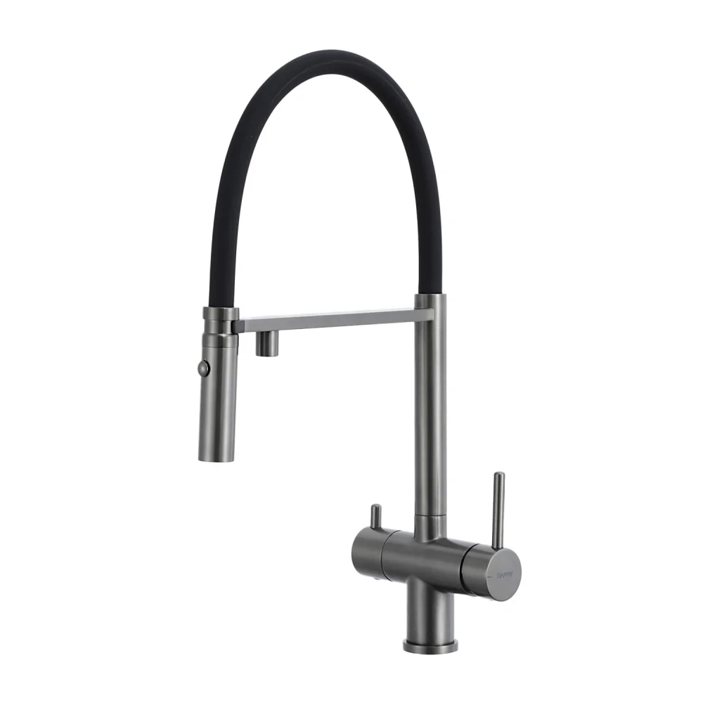 Смеситель для кухни GAPPO G4397-89 с гибким изливом и подключением фильтра, оружейная сталь — Изображение 1