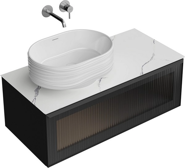 Тумба под раковину Kerama Marazzi Iconico IC.100.1\BLK подвесная 100 с рифленым стеклом, черная — Изображение 4