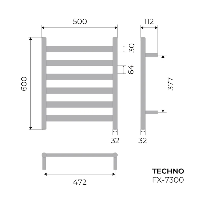 Полотенцесушитель электрический Fixsen TECHNO 600х500 FX-7300 хром — Изображение 2