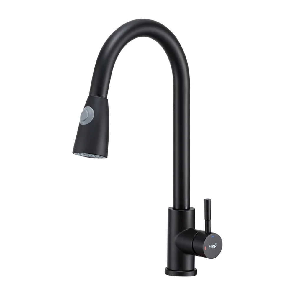 Смеситель для кухни FRAP F60991-6 с выдвижным изливом, черный — Изображение 1