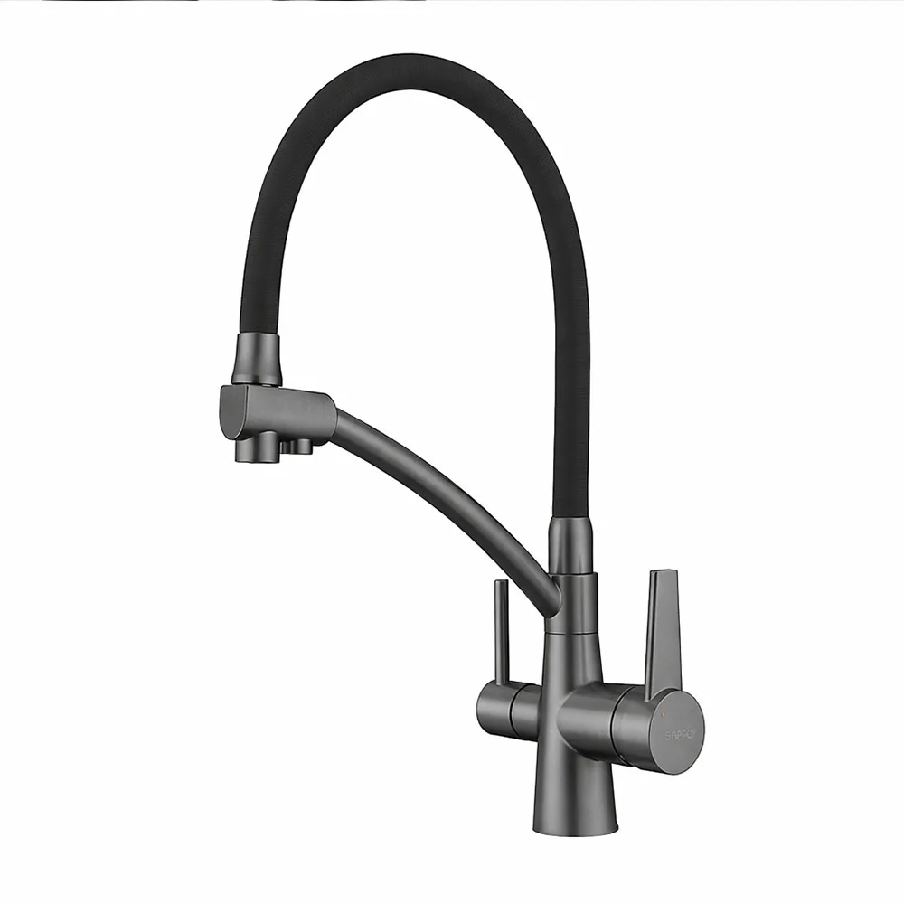 Смеситель для кухни GAPPO G4398-19 с гибким изливом и подключением фильтра, оружейная сталь — Изображение 1