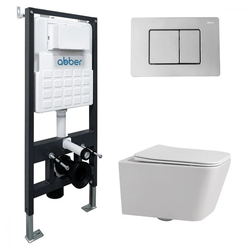 Комплект унитаза ABBER Rechteck AC1201 белый с инсталляцией AC0105 и кнопкой AC0120 хром AC1201-AC0105-AC0120 Комплект унитаза ABBER Rechteck AC1201 белый с инсталляцией AC0105 и кнопкой AC0120 хром AC1201-AC0105-AC0120